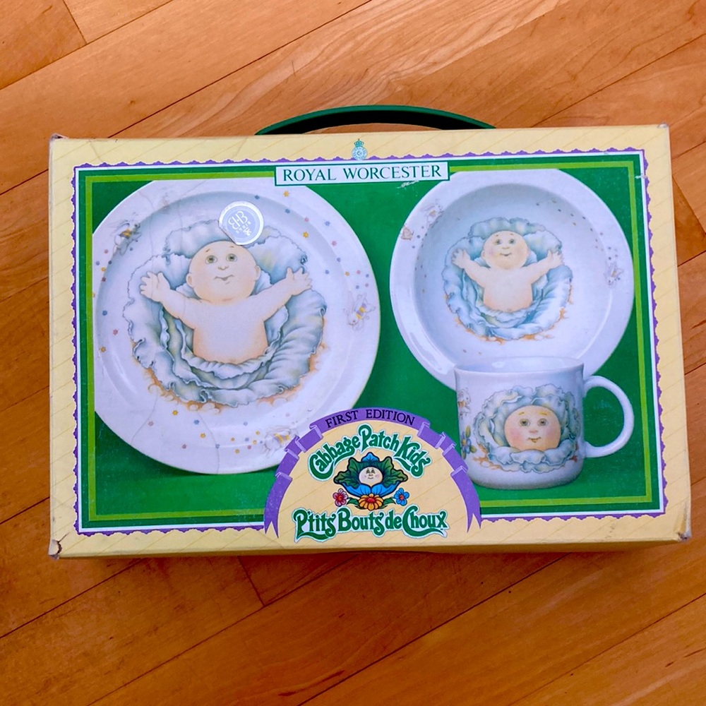 First Edition (1983) Royal Worcester Cabbage Patch Kids Plate Bowl Mug Set
